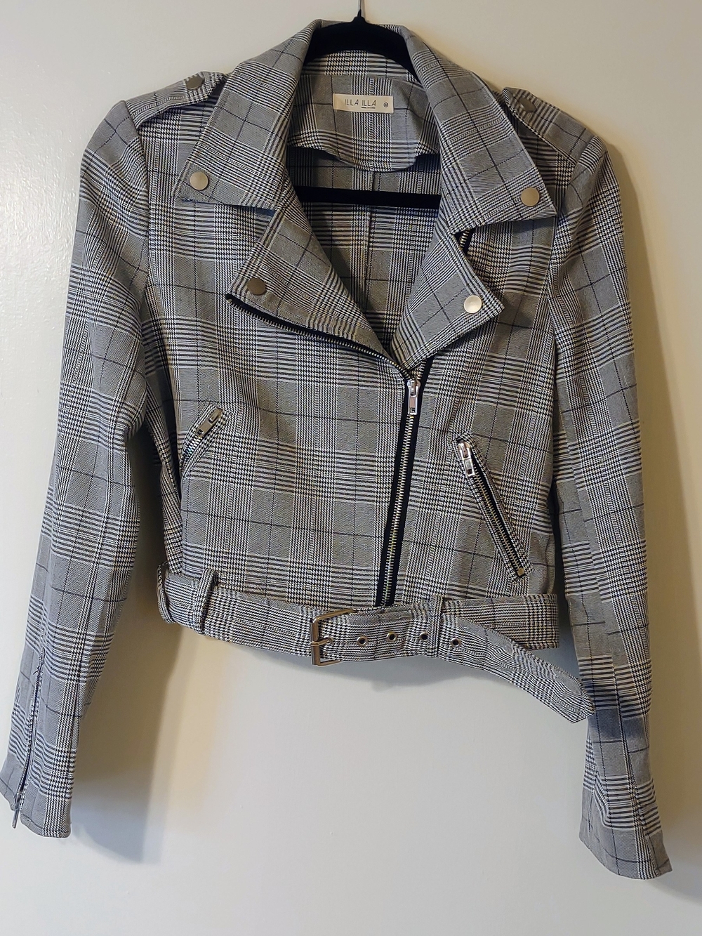 Illa Illa Gray Plaid Moto Jacket M